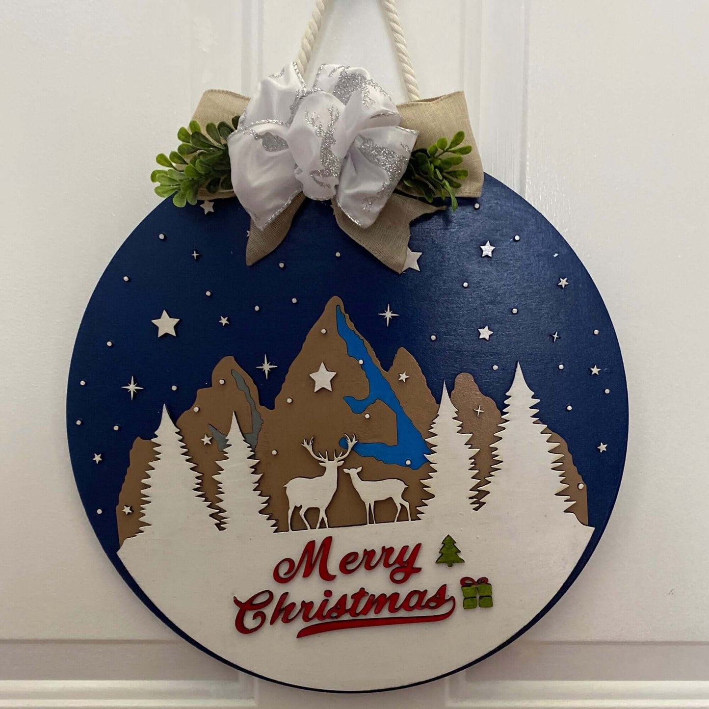 Merry Christmas Welcome Front door/porch Sign with reindeers - Bethel Gifts and Crafts