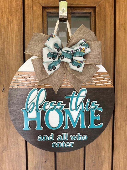 Front Door Decor Sign Bless this Home and All Who Enter | Front door decor Welcome Sign Rustic Door hanger | Layered Door Wreath (Copy) - Bethel Gifts and Crafts
