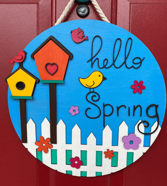 Front door/porch Welcome Spring Wood Sign | Spring Door Decor Wreath Sign - Bethel Gifts and Crafts