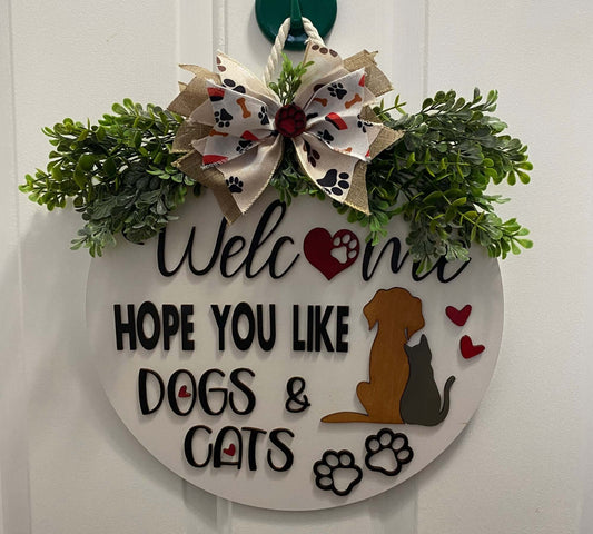 Front door/porch Welcome Wood Sign for Dogs and Cats Lovers / Gift for Pets Lovers / Pets Welcome Sign / Laser cut layered wood Pet sign - Bethel Gifts and Crafts