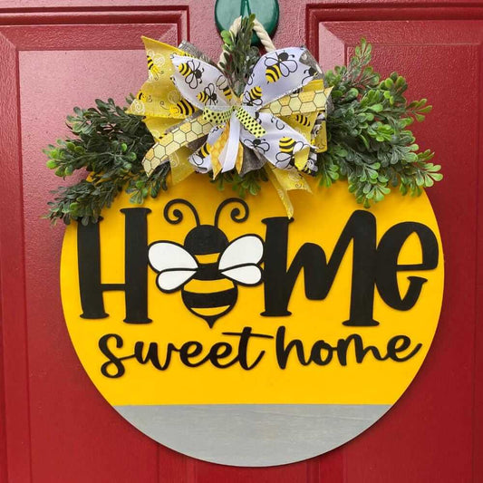 Home Sweet Home Door Bee Hanger | Custom Welcome Bee Sign | Spring / Summer Front Porch Wreath | Welcome Home Flower Wood Sign | Home decor - Bethel Gifts and Crafts