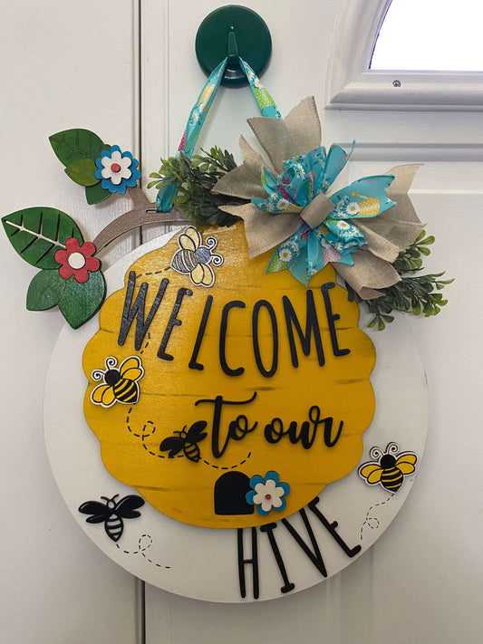 Front Porch Decor - Welcome to Our Hive Wood Sign
