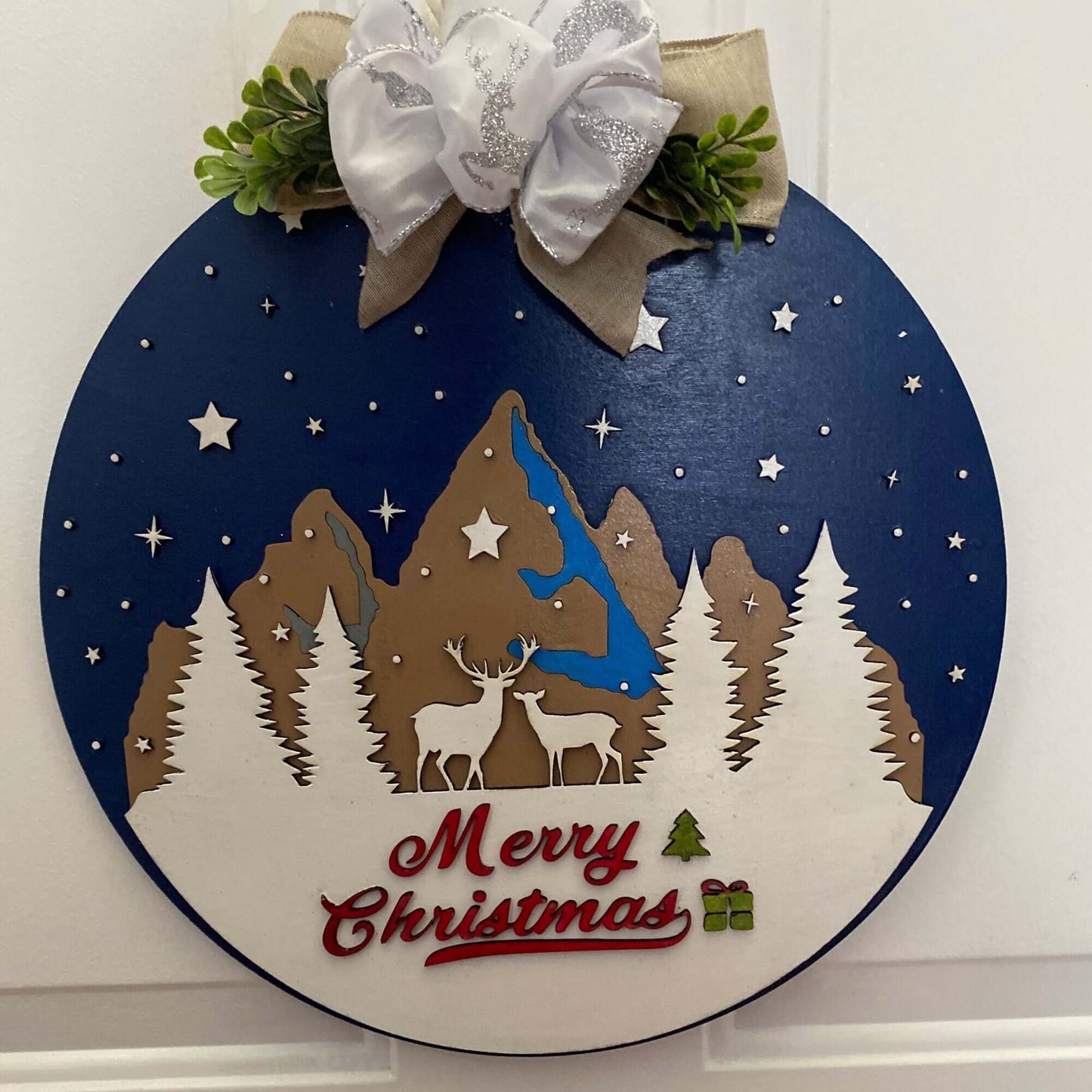 Merry Christmas Welcome Front door/porch Sign with reindeers - Bethel Gifts and Crafts