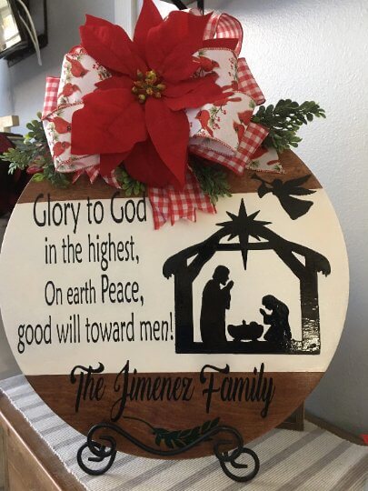 Personalized Round Christmas / Bible Verse/ Welcome Wood Sign for front door or porch - Bethel Gifts and Crafts