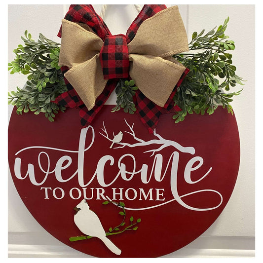Welcome to our Home Sign with Cardinal Bird - Bethel Gifts and Crafts