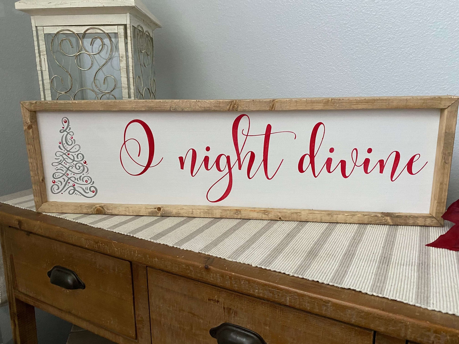 Oh Night Divine Christmas (30 x 8) Sign / Framed Christmas Sign / Wall Decor/ Perfect for house warming and home decor - WR Design Studio Handmade Gifts