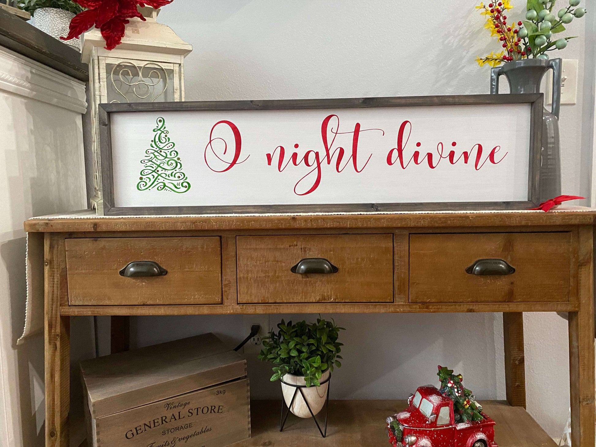 Oh Night Divine Christmas (30 x 8) Sign / Framed Christmas Sign / Wall Decor/ Perfect for house warming and home decor - WR Design Studio Handmade Gifts